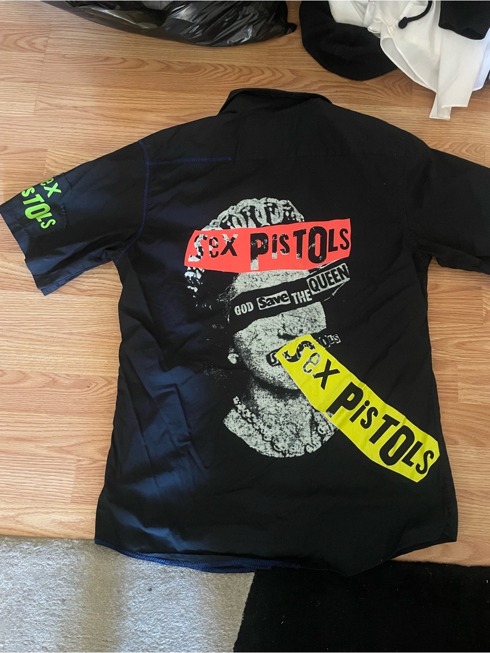 Sex Pistols Black Graphic Short-Sleeve Button Down Shirt